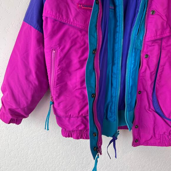 Vintage 90s Columbia Powder Keg Ski Jacket 2 in 1 Color Block Granola S Womens - Picture 9 of 14